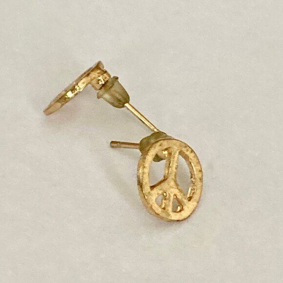 NWT Gold Peace Sign Stud Earrings, Costume Jewelry - Picture 1 of 5